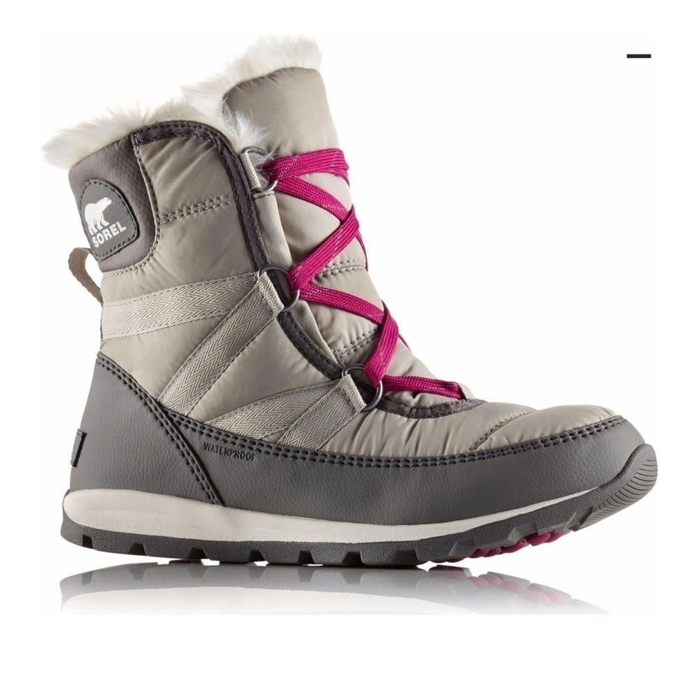 SOREL Women’s Grey Whitney Short Lace Boots round toe grey/pink w/fur size: 6